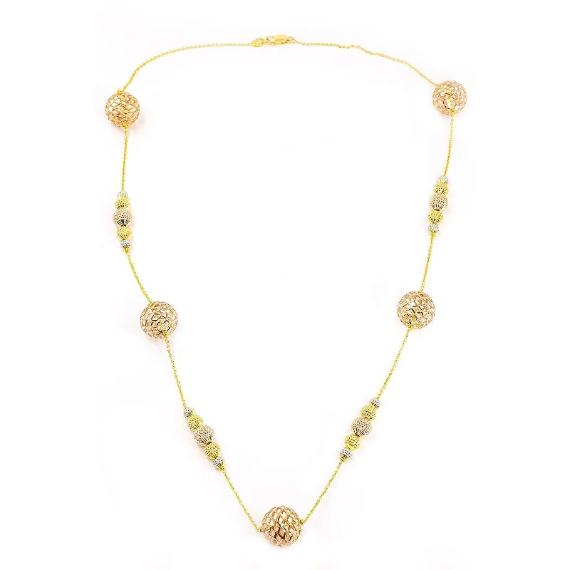 engraved bar necklace for women-22K Multi Tone Gold Chain W/ Hollow Bauble Accents On Cable Pattern Chain