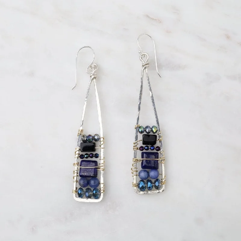 gemstone hoop earrings for women-Tall Lapis Stack Earrings