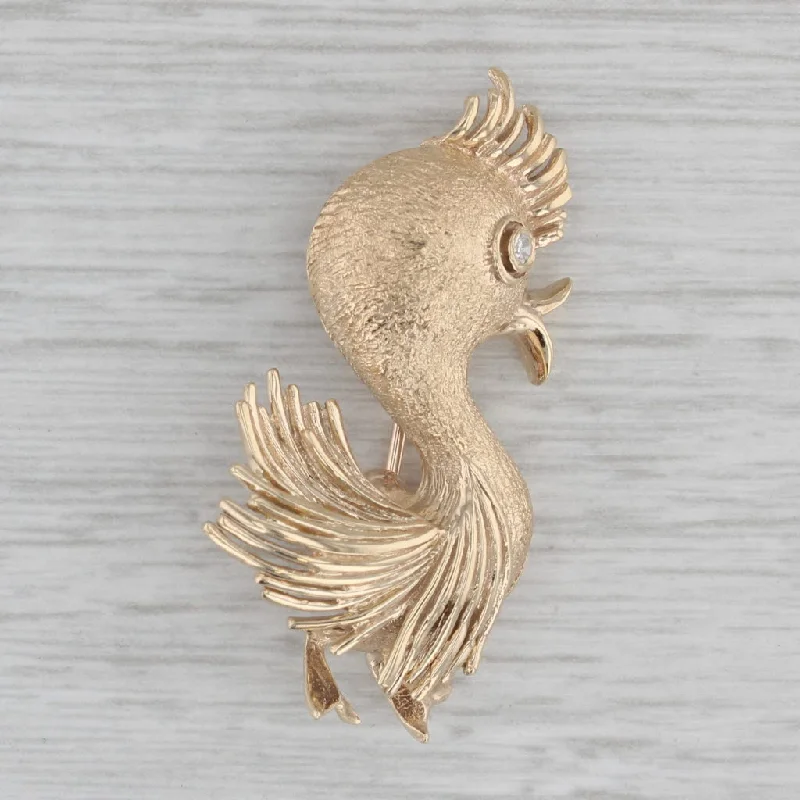 twist engagement rings for women-Vintage Diamond Eyed Chicken Brooch 14k Yellow Gold Pin