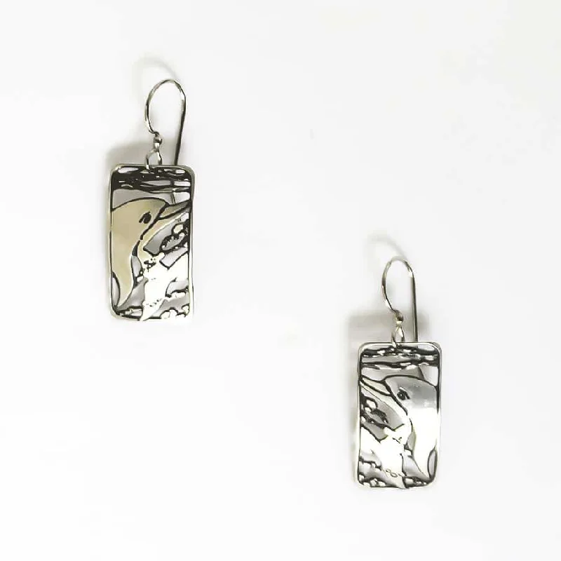 trendy gold earrings for women-Rectangle Dolphin