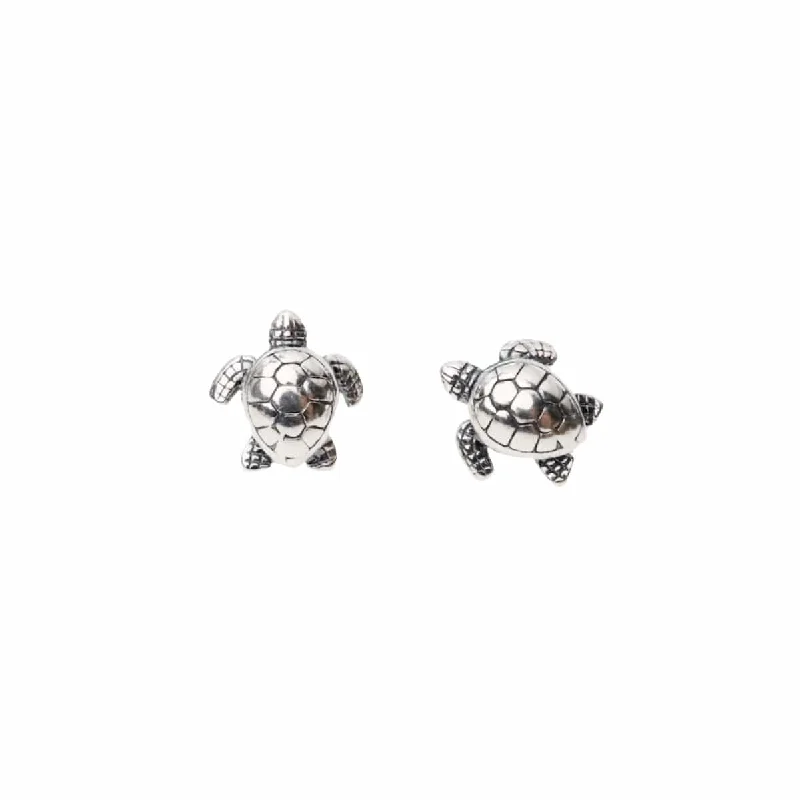 elegant gemstone drop earrings for women-Sterling Silver Turtle Stud Earrings