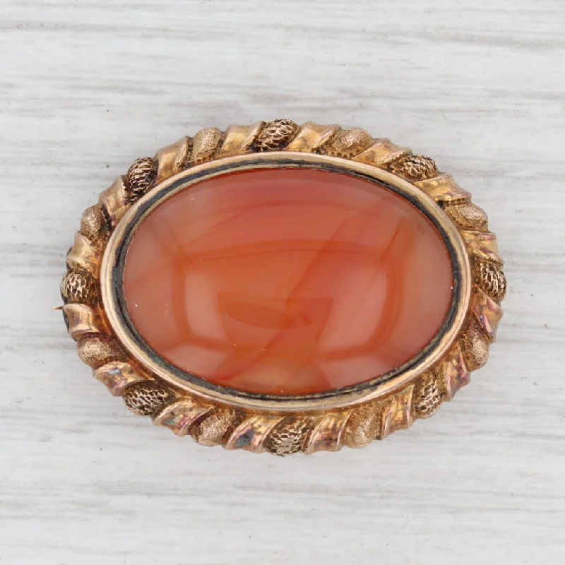 non-traditional engagement rings for women-Antique Carnelian Brooch 14k Yellow Gold Oval Burnt Orange Red Stone