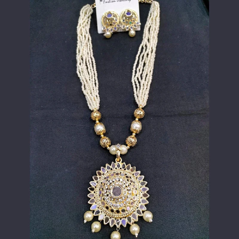 geometric necklace for women-Manisha Jewellery Gold Plated Mirror & Beads Long Nacklace Set