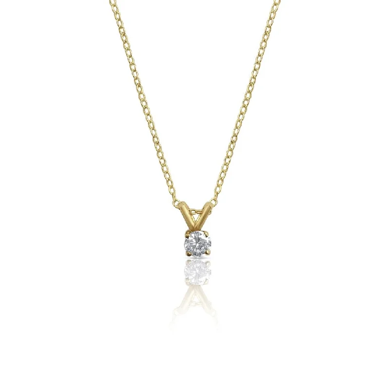 long chain necklace for women-14 Yellow Gold Solitaire Diamond Estate Pendant