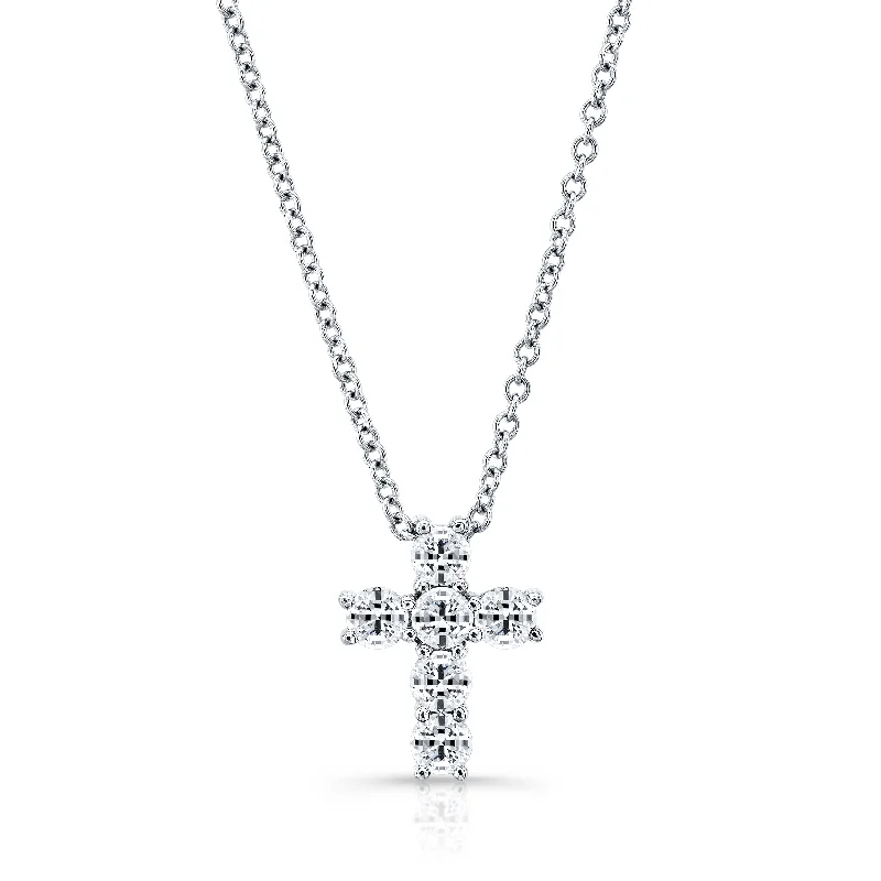 cross pendant necklace for women-14K White Gold 6 Diamond Cross (4 Prong)