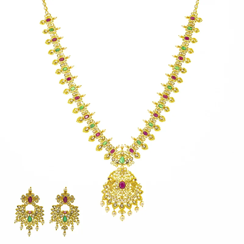 butterfly charm necklace for women-22K Gold Bhavna Gemstone Jewelry Set