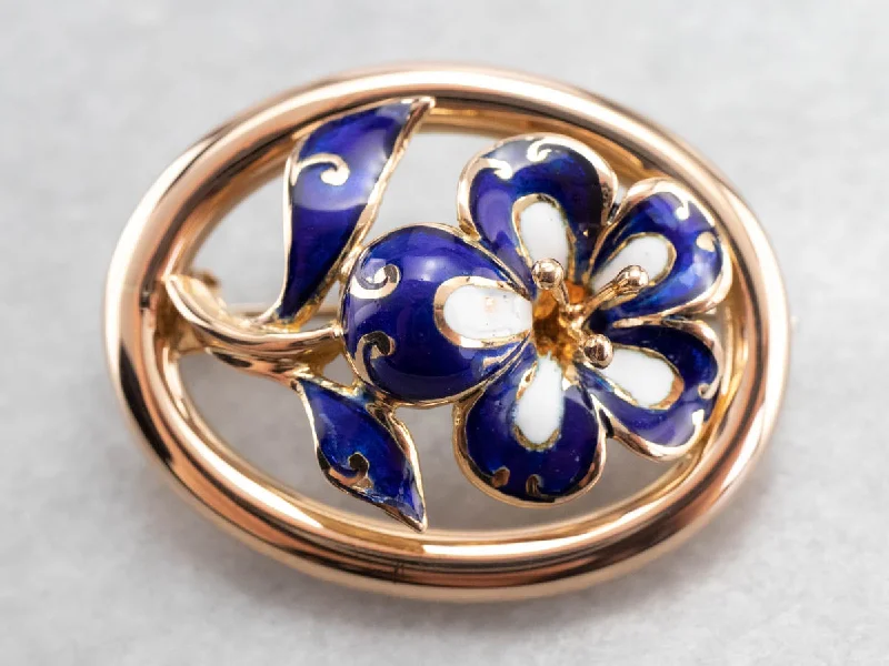 large brooch for women-Gold Mid Century Enamel Flower Brooch