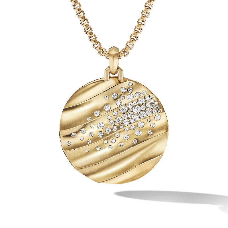 gold infinity necklace for women-Cable Edge Pendant in Recycled 18K Yellow Gold with Pave Diamonds