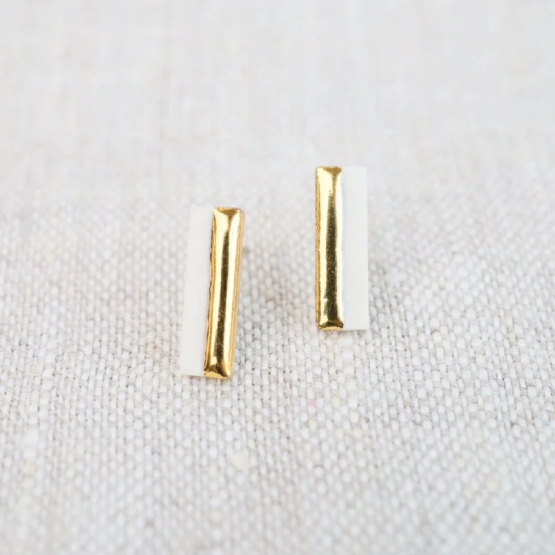 gold diamond stud earrings for women-White Bar 2 Stud Earrings - Short