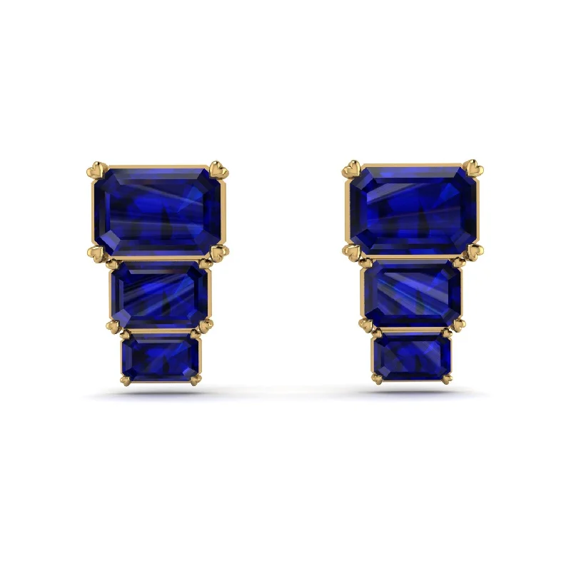 gold diamond stud earrings for women-Hidden Diamonds Emerald Sapphire Earrings - Briella No. 13