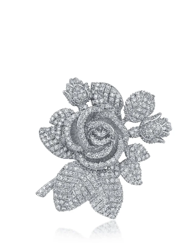 wedding brooch for bridesmaids-CZ Pave Rose Brooch