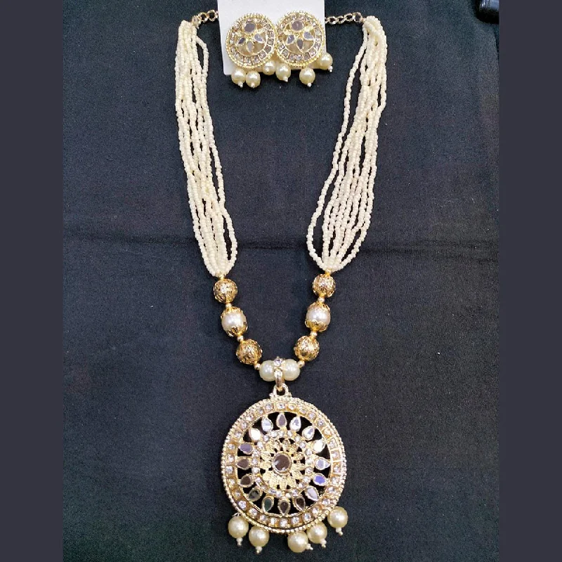 fashion necklace for women-Manisha Jewellery Gold Plated Mirror & Beads Long Nacklace Set