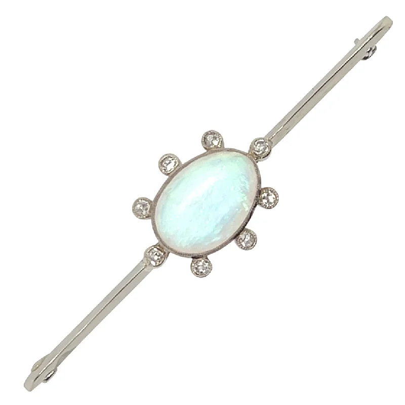 delicate bird brooch for women-Opal & Diamond Bar Brooch