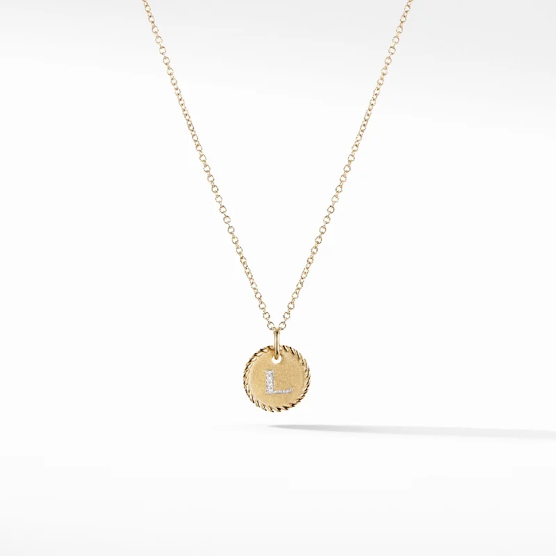 long gold necklace for women-Initial "L" Pendant with Diamonds