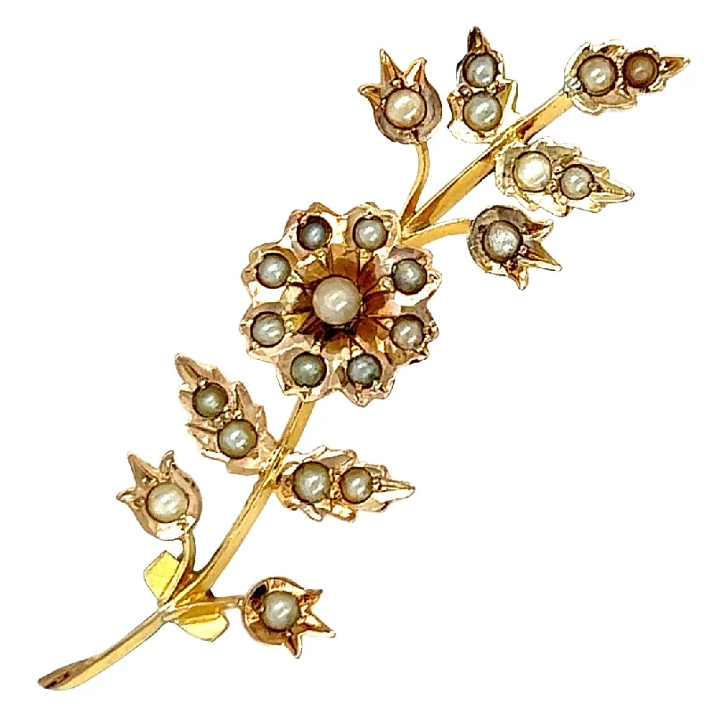 intricate crystal brooch for women-Seed Pearl Spray Brooch