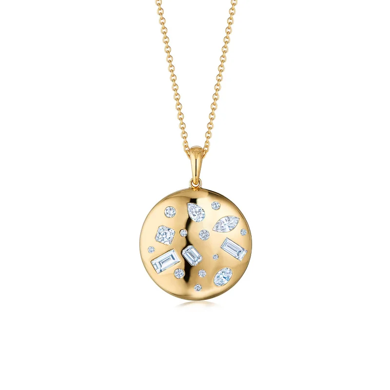 diamond studded necklace for women-Cobblestone Round Pendant with Diamond Accents