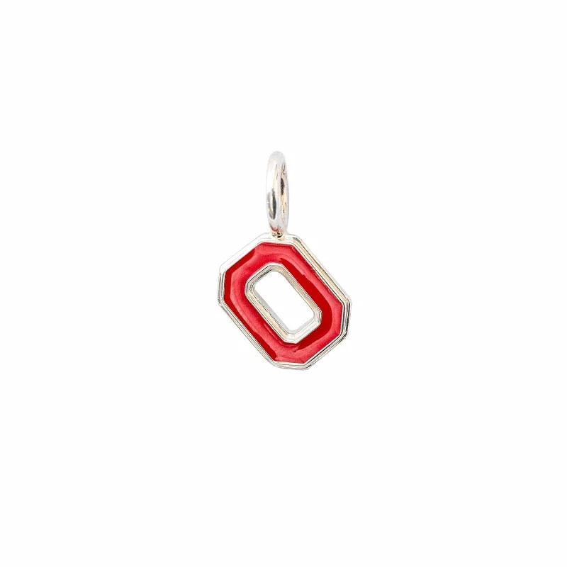 delicate gold necklace for women-OSU Block "O" Charm with Red Enamel