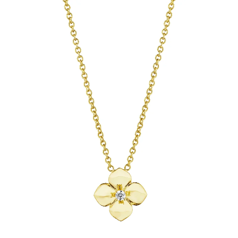 silver heart necklace for women-18k Yellow Gold Flower Pendant Brushed Satin