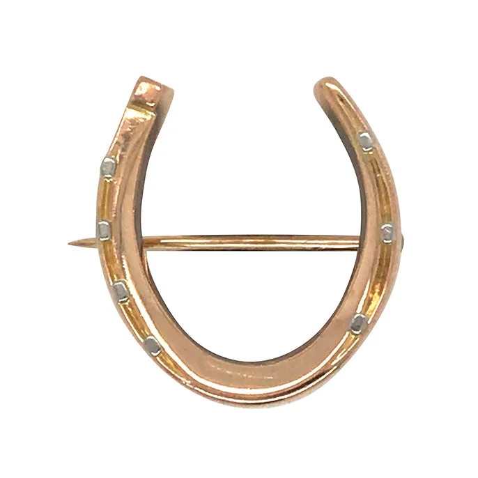 jewel-encrusted brooch for women-Gold Horse Shoe Brooch