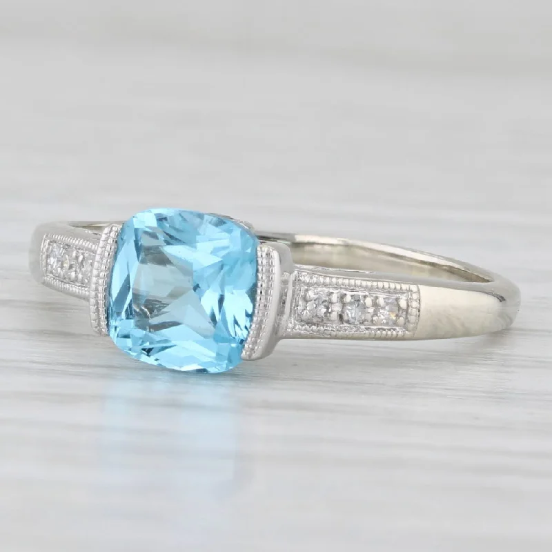 vintage diamond solitaire engagement rings for women-1.94ctw Blue Topaz Solitaire Diamond Accents Ring 10k White Gold Size 9