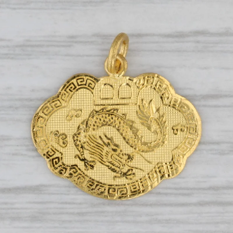 two-tone engagement rings for women-Chinese Dragon Calligraphy Pendant 24k Yellow Gold Charm