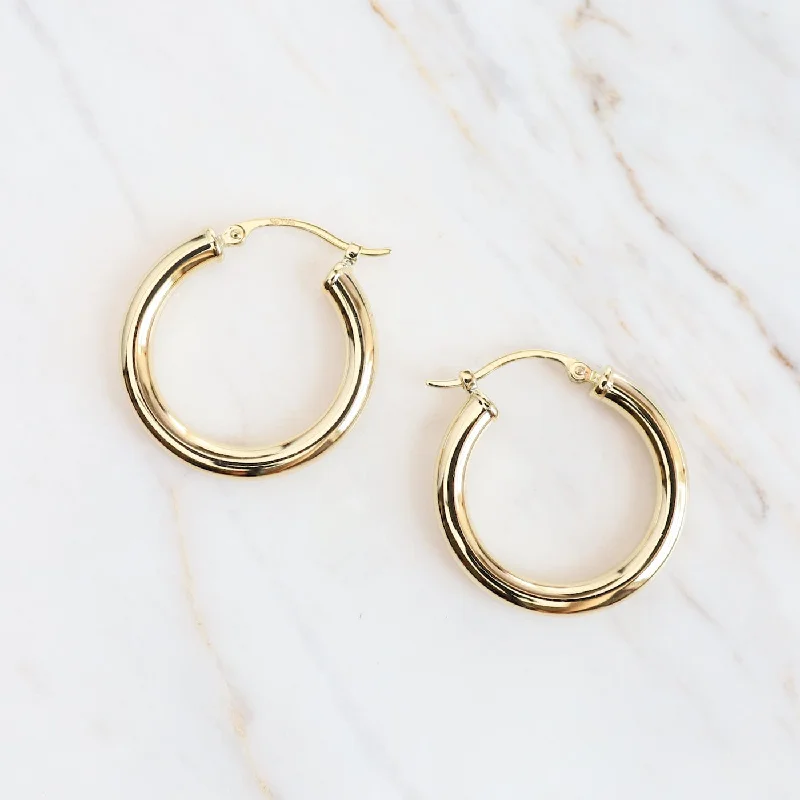 oversized earrings for women-14K Yellow Gold 3x20mm Hoop Earrings