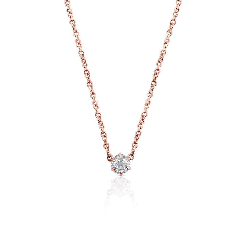 silver necklace for women-14K Rose Gold Rose Cut Diamond Solitaire Pendant