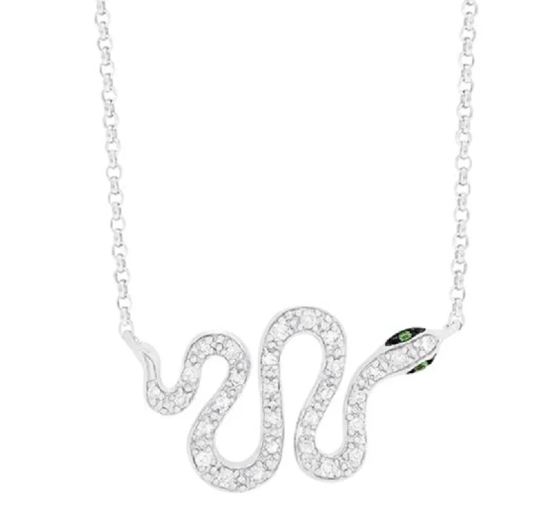 twisted necklace for women-14K White Gold Diamond and Tsavorite Snake Pendant