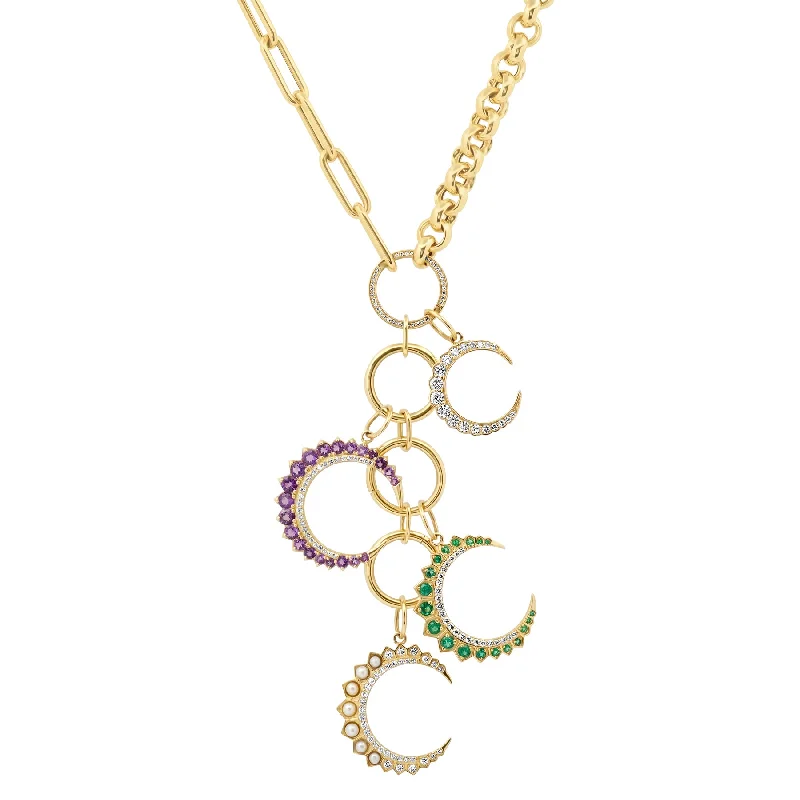 zodiac sign necklace for women-HYBRID PAPERCLIP/ROLO LINK W/GOLD & DIAMOND CHAIN ENHANCERS W/PENDANTS