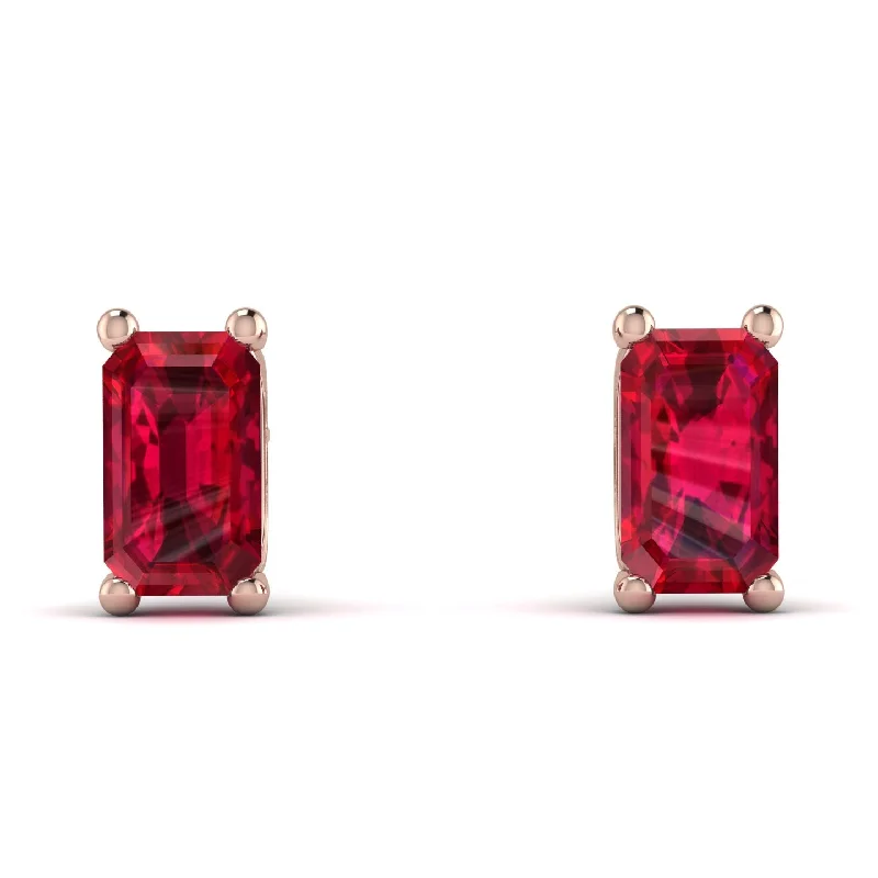 gold teardrop earrings for women-Hidden Diamonds Emerald Cut Ruby Earrings - Angel No. 41