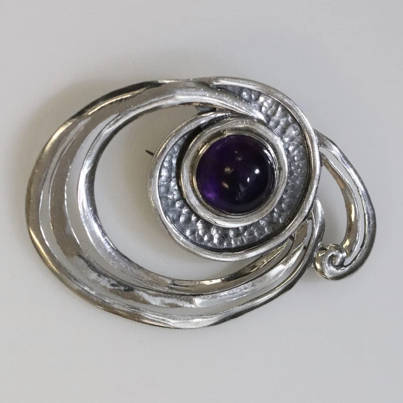 elegant jewel brooch for women-Vintage Margot de Taxco Mexican Jewelry | Amethyst Swirl Modernist Brooch