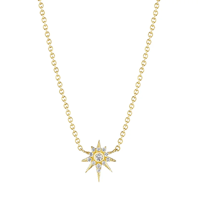 romantic necklace for women-18k Yellow Gold Diamond Star Pendant