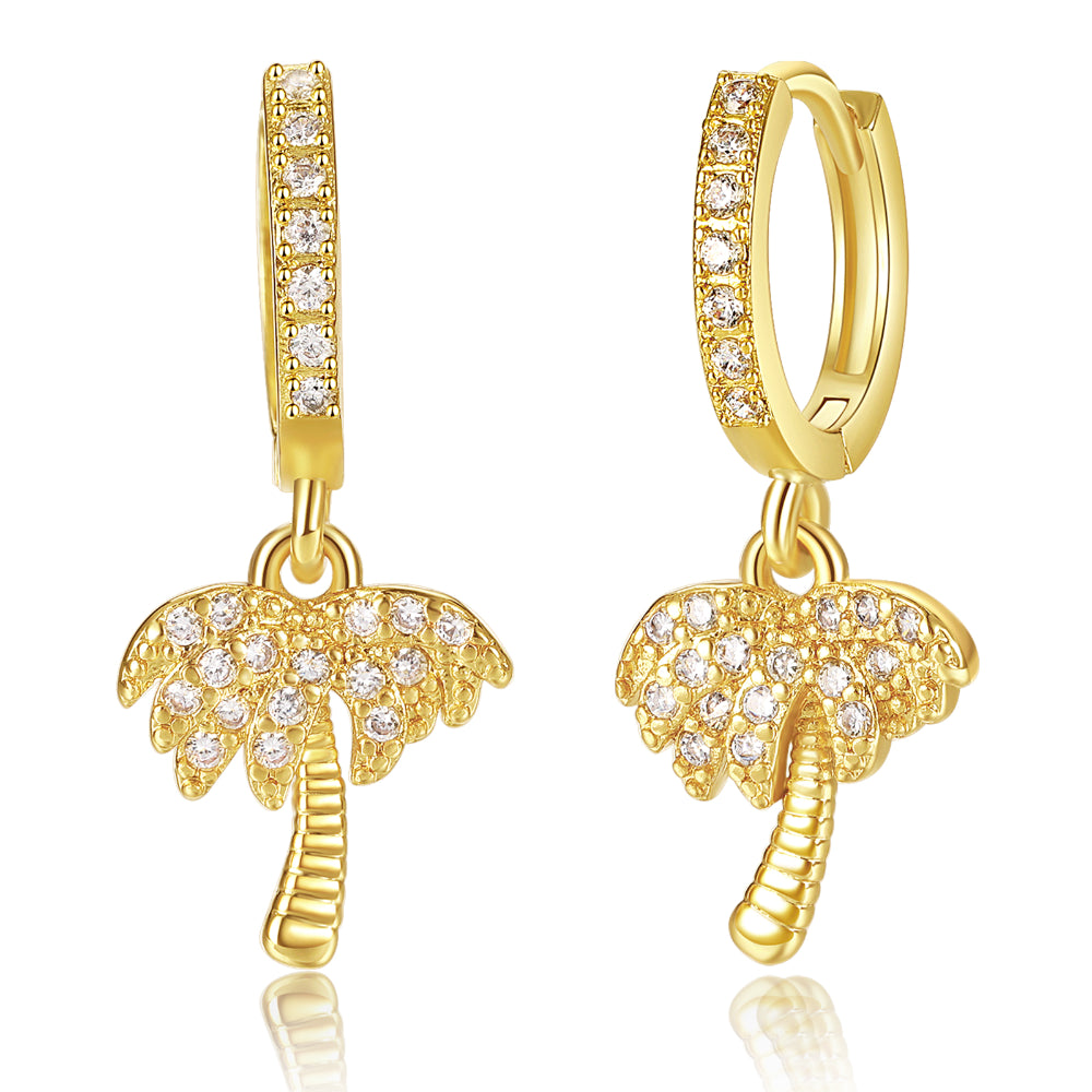 vintage diamond earrings for women-14K Gold Dangle Drop Hoop Earrings for Women Girls- Tree