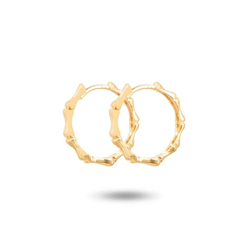 sterling silver chandelier earrings for women-Yellow Gold Bamboo Hoop Earrings