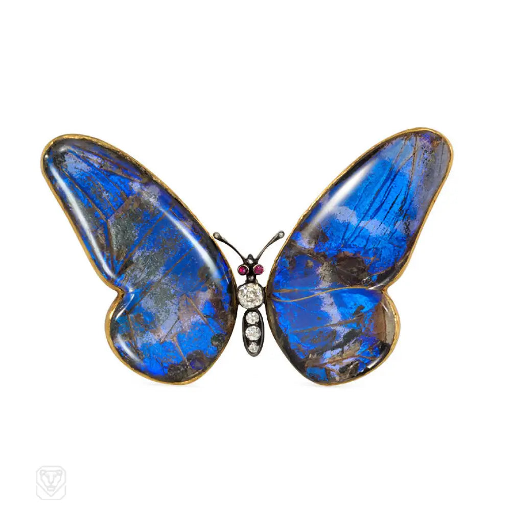 art nouveau brooch for women-Antique gold and gemset butterfly brooch, Mappin & Webb, London