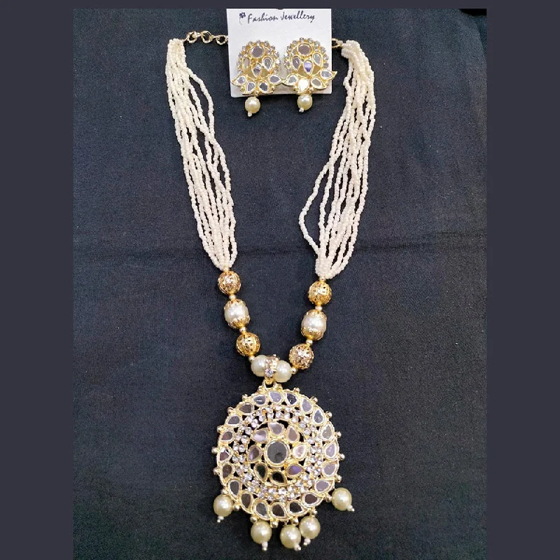 gold diamond pendant necklace for women-Manisha Jewellery Gold Plated Mirror & Beads Long Nacklace Set