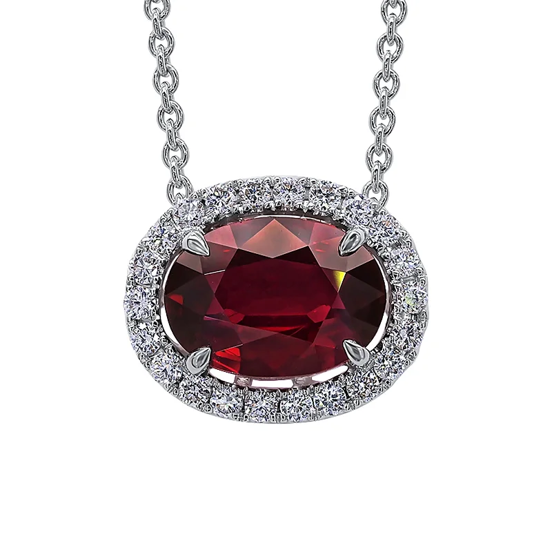 diamond drop necklace for women-Ruby and Diamond Halo Pendant