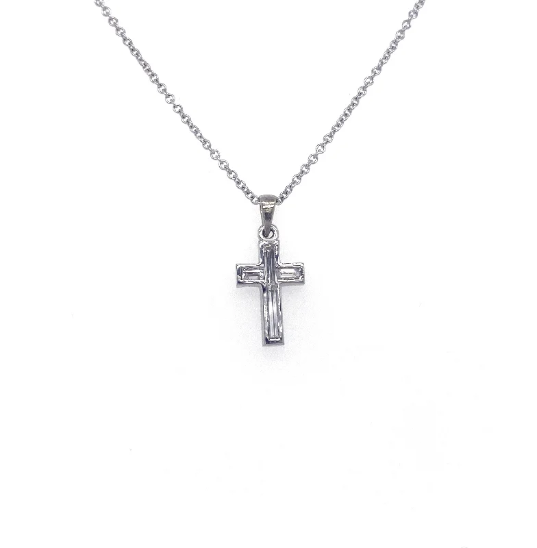 personalized name necklace for women-14K White Gold 0.49 CT Baguette Diamond Cross