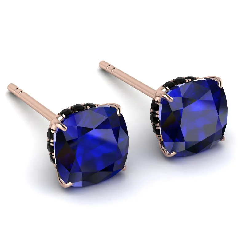 cubic zirconia earrings for women-Hidden Halo Cushion Sapphire Earrings - Alivia No. 44