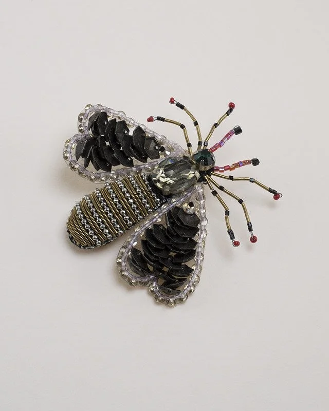 chic heart brooch for women-Hand Beaded Victorian Moth Brooch