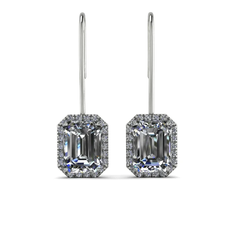 gemstone earrings for women-Halo Emerald Cut Diamond Earrings - Izabella No. 3