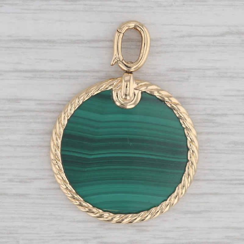 pear-shaped engagement rings for women-David Yurman Green Malachite Elements Disc Pendant 18k Yellow Gold Clip Bail