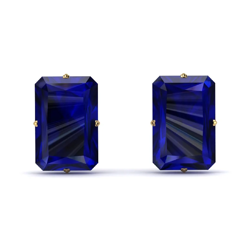 fancy hoop earrings for women-Hidden Halo Emerald Cut Sapphire Earrings  - Vanessa No. 58