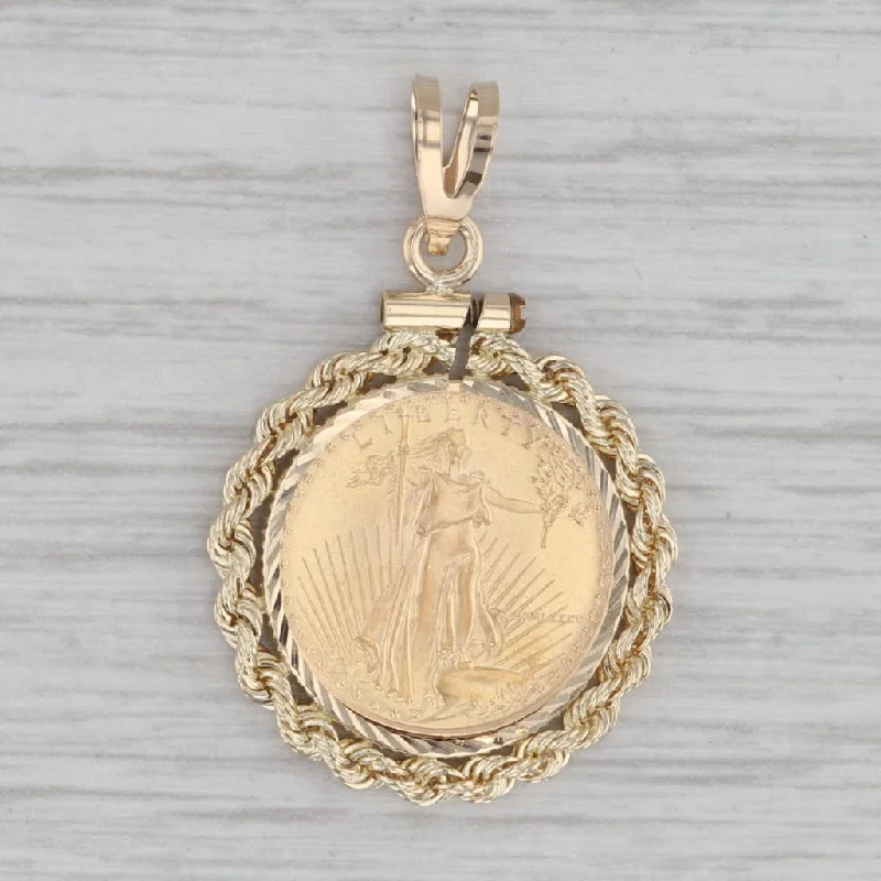 platinum engagement rings for women-1986 American Gold Eagle Coin Pendant 14k 900 Yellow Gold 1/10th oz 5 Dollar