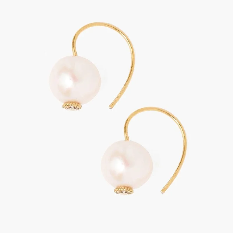 minimalist gold earrings for women-White Pearl Orb Earrings