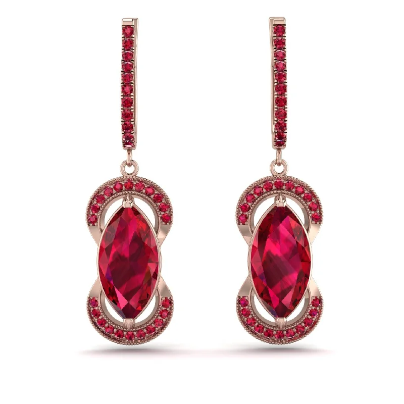 custom earrings with gemstones for women-Marquise Vintage Ruby Earrings - Marley No. 56