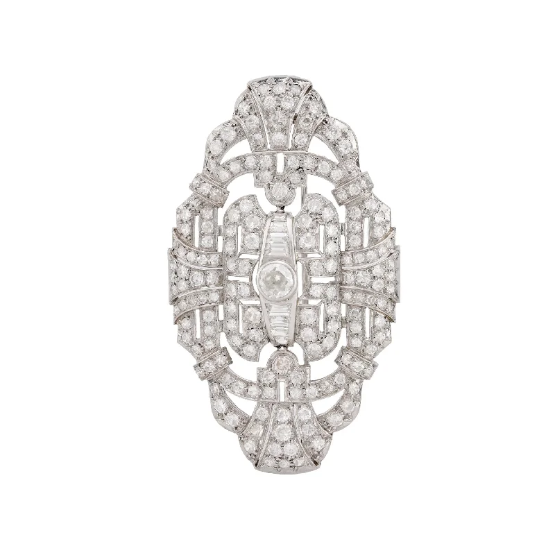 intricate gemstone brooch for women-Art Deco 8 Carat Total Weight Diamond Platinum Brooch