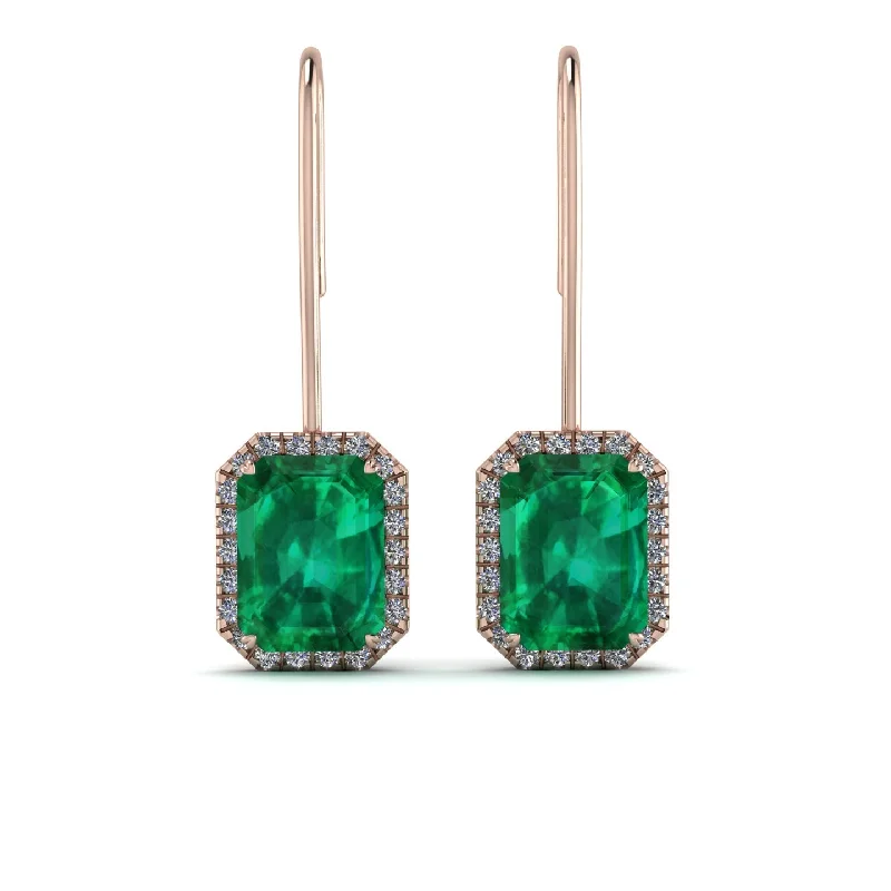 cubic zirconia earrings for women-Halo Emerald Cut Emerald Earrings - Izabella No. 5