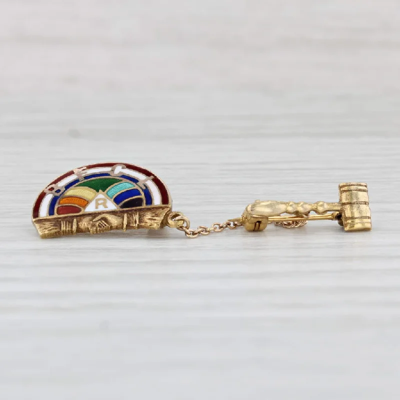 engagement rings with colored stones for women-Rainbow Girls Pin 10k Gold Vintage Masonic Gavel Guard