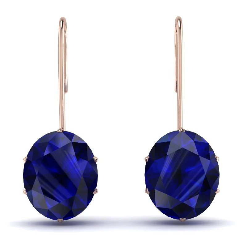 crystal drop earrings for women-Oval Hidden Halo Sapphire Earrings - Gemma No. 14